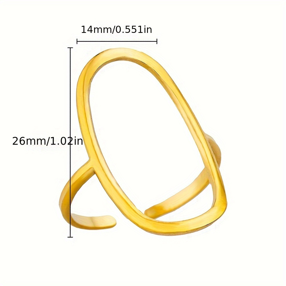 Vintage Stainless Steel Cuff Ring 18k Plated Hollow Geometry